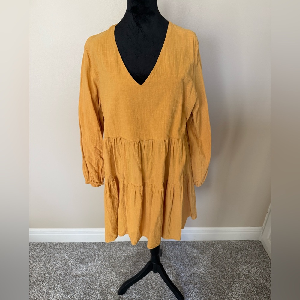 Mustard Yellow V-Neck Tiered Dress